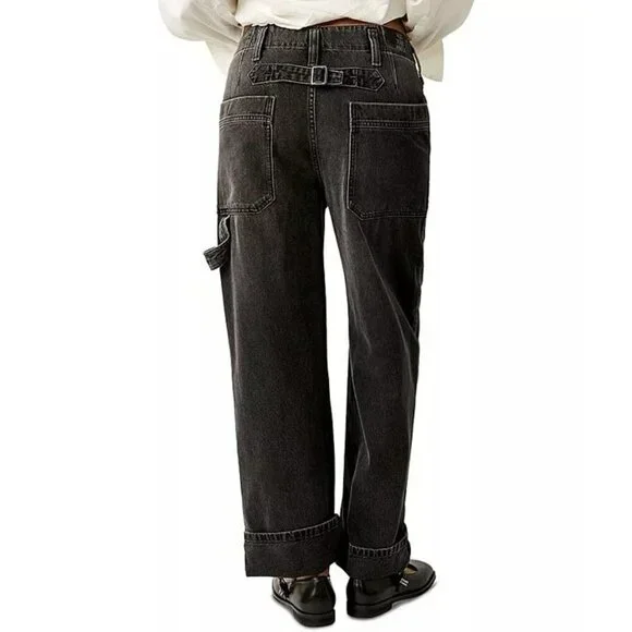 Free People Major Leagues Mid Rise Cuffed Black Jeans Size 26 (MSRP $128) - Picture 2 of 9